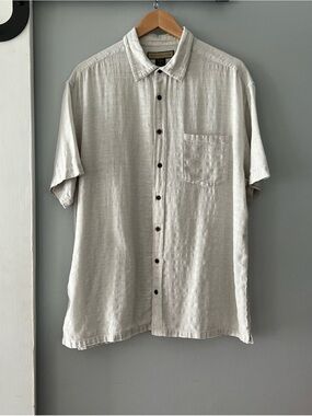 Naturalife Button Up Short Sleeve Shirt Off White Textured Cotton Linen Lightwt